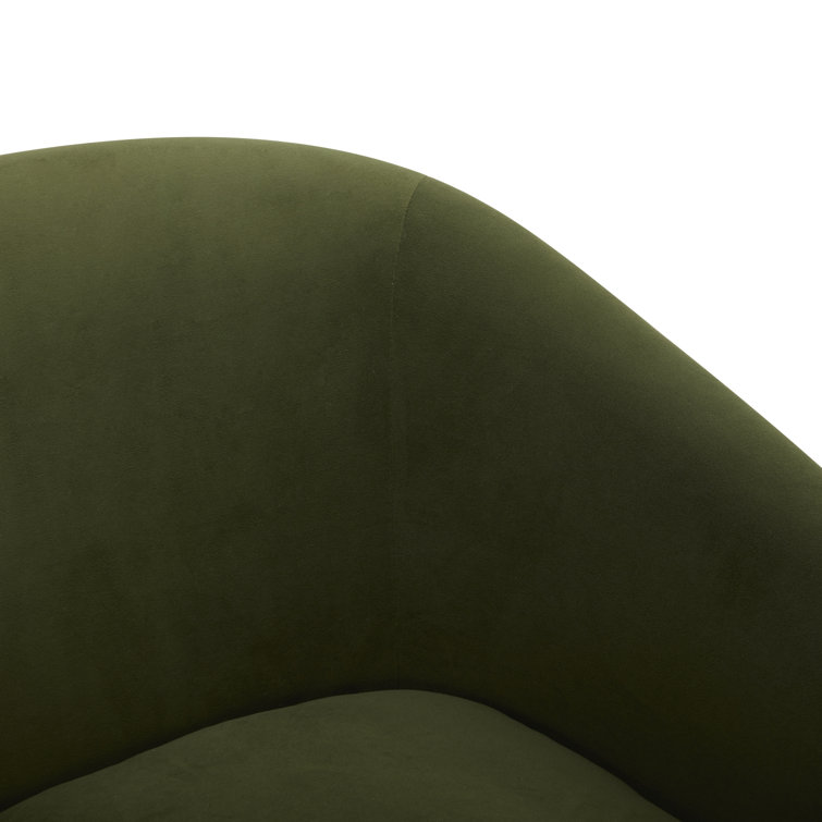 Green Velvet Swivel Barrel Chair with Wood Base
