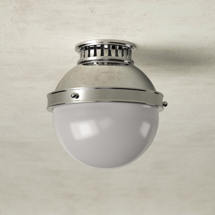 Polished Nickel Glass Globe Semi Flush Mount Light