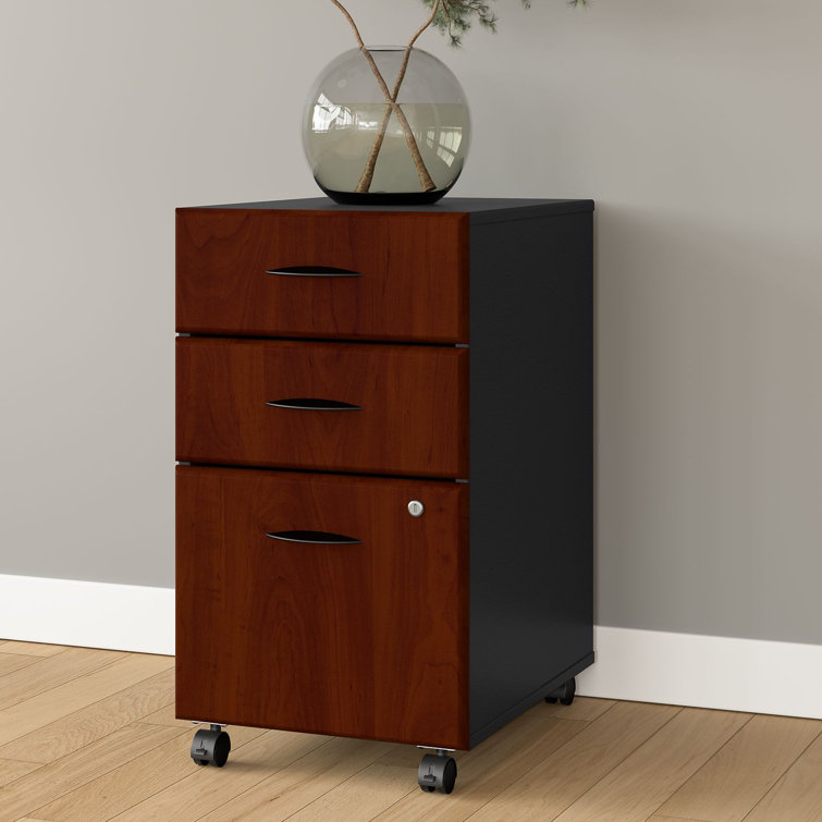 Hansen Cherry and Black 3-Drawer Lockable Mobile File Cabinet