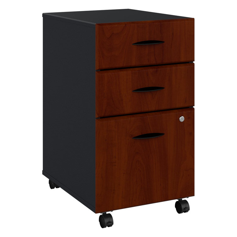 Hansen Cherry and Black 3-Drawer Lockable Mobile File Cabinet