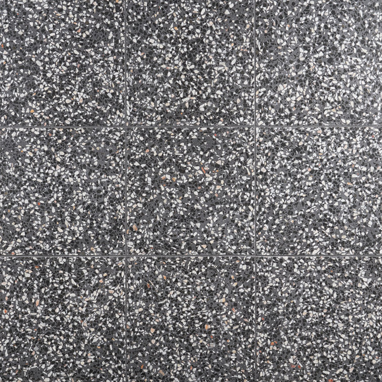 Raleigh 16.14" Polished Black and White Terrazzo Floor and Wall Tile