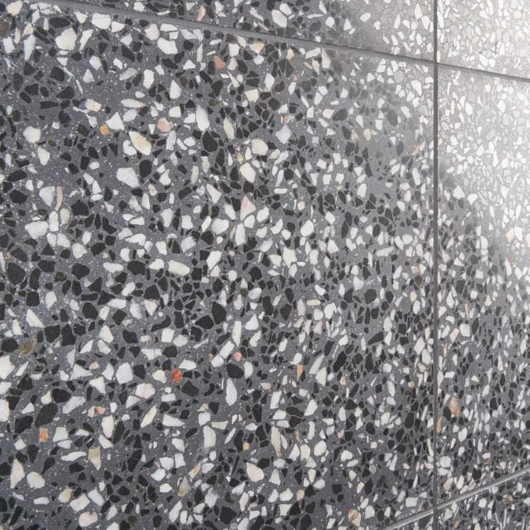 Raleigh 16.14" Polished Black and White Terrazzo Floor and Wall Tile
