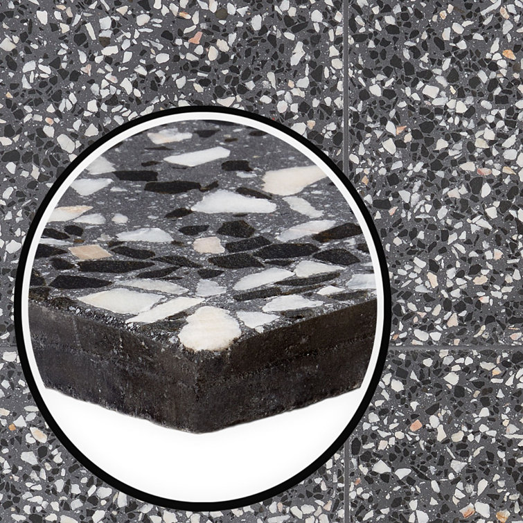 Raleigh 16.14" Polished Black and White Terrazzo Floor and Wall Tile