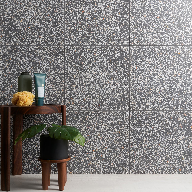Tarboro 16-in x 16-in Polished Gray Terrazzo Tile