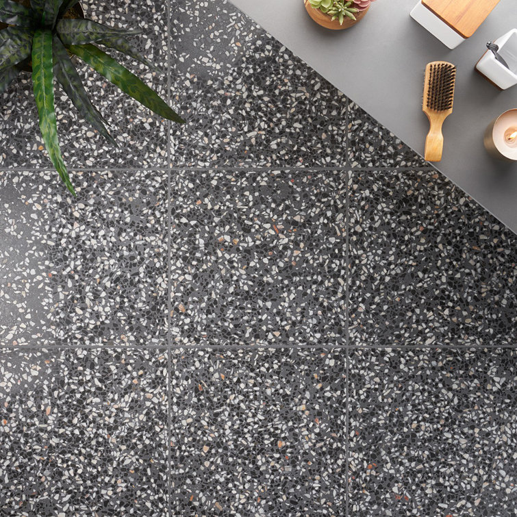 Raleigh 16.14" Polished Black and White Terrazzo Floor and Wall Tile