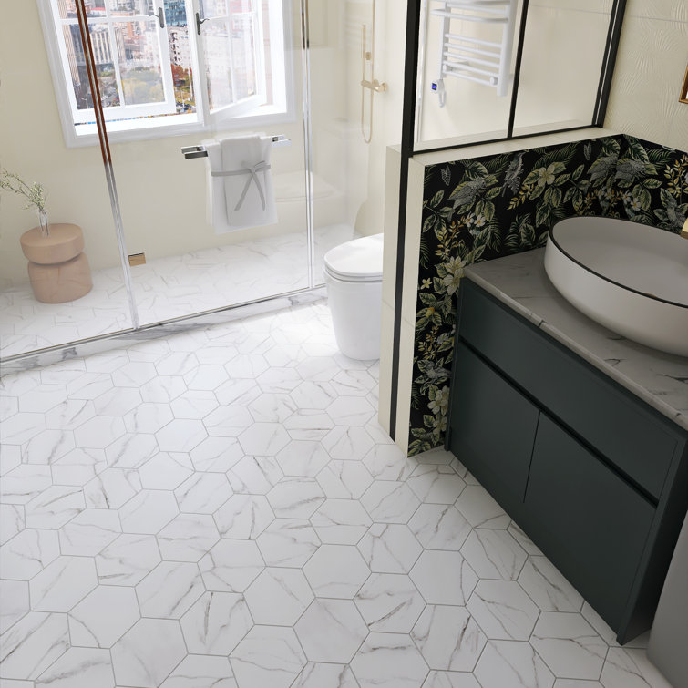 Elegance White Hexagon Porcelain Tile with Marble Look