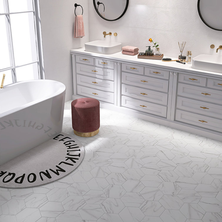 Elegance White Hexagon Porcelain Tile with Marble Look