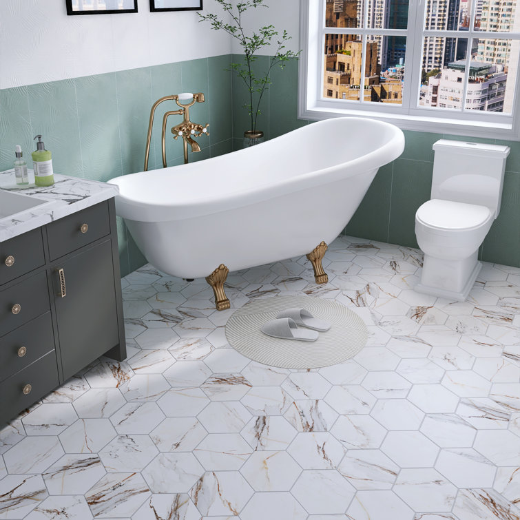 Gold Marble Look Hexagon Porcelain Tile 7.7" x 8.9"