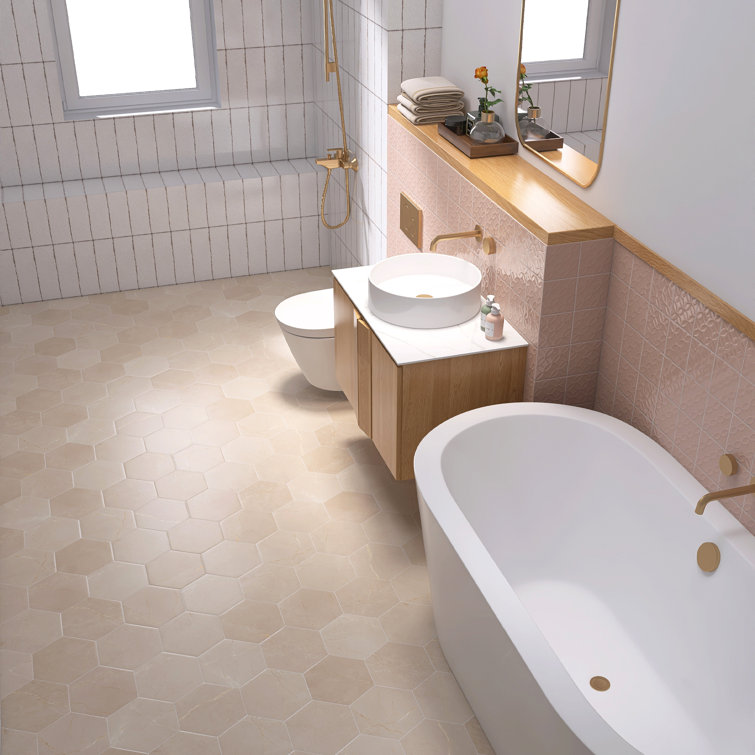 Beige Hexagon Porcelain Wall and Floor Tile 7.7" x 8.9"