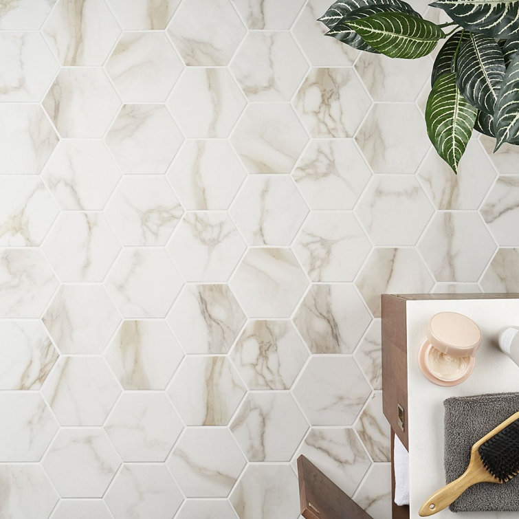 Santorini 6" Hexagon Matte White Marble Porcelain Tile