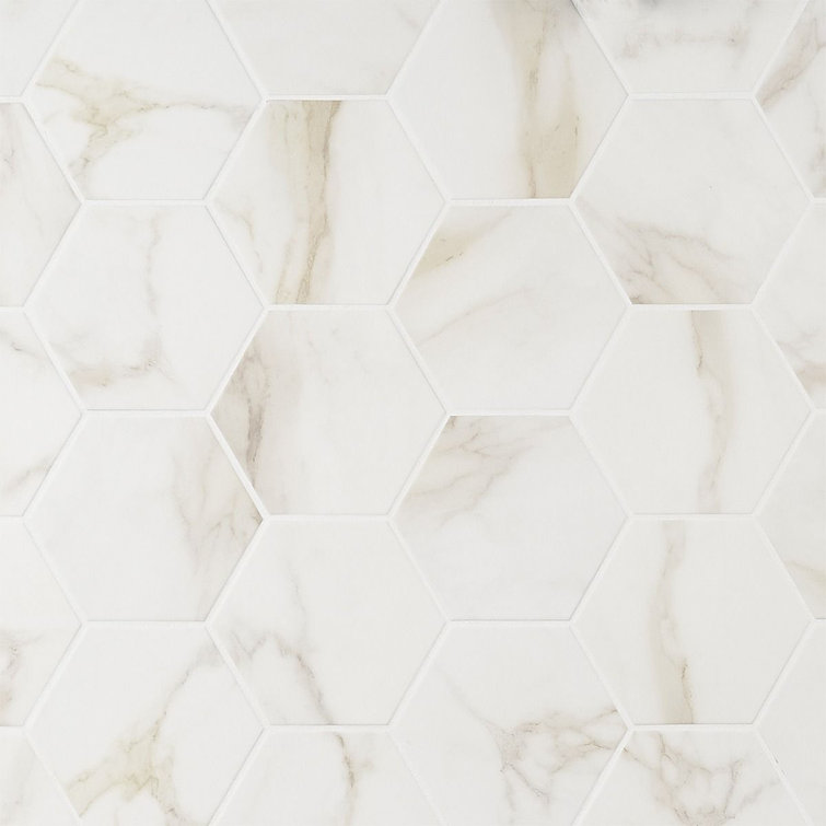 Santorini 6" Hexagon Matte White Marble Porcelain Tile