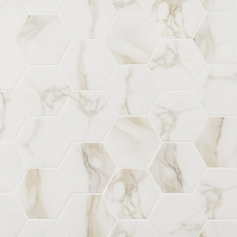 Santorini 6" Hexagon Matte White Marble Porcelain Tile
