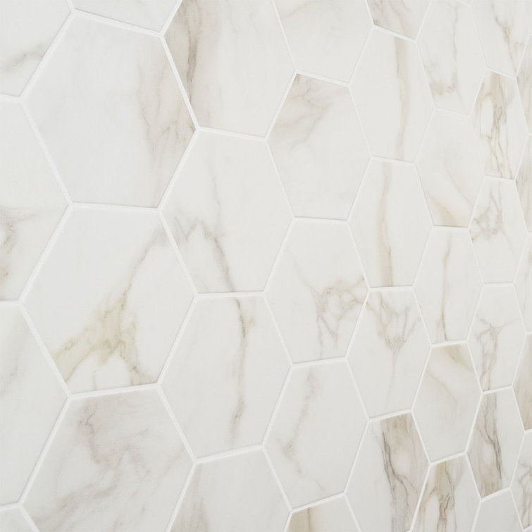 Santorini 6" Hexagon Matte White Marble Porcelain Tile