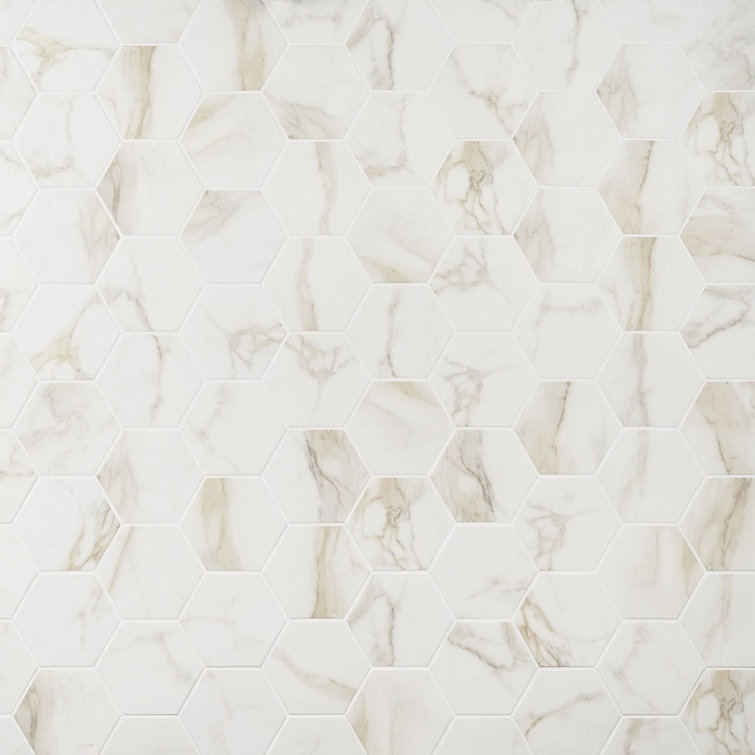 Santorini 6" Hexagon Matte White Marble Porcelain Tile