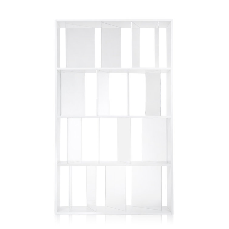 Sundial Glossy White 4-Shelf Bookcase with Satin Dividers