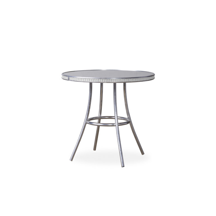 Antique White Round Wicker Bistro Table with Metal Frame