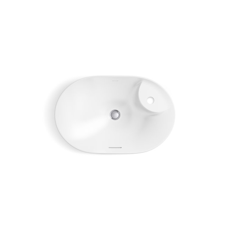 White Ceramic Oval Vessel Bathroom Sink with Faucet Hole