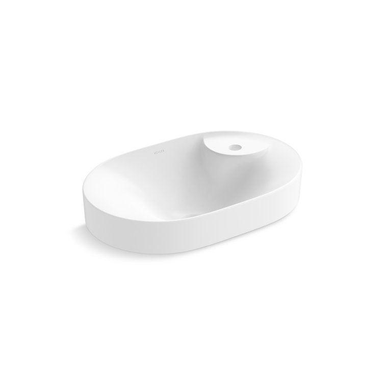 White Ceramic Oval Vessel Bathroom Sink with Faucet Hole