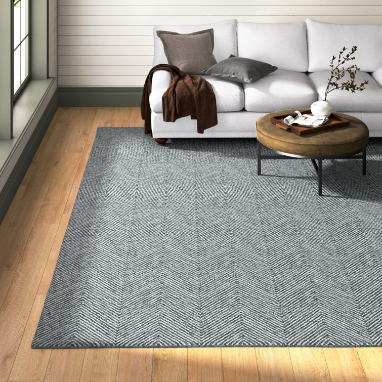 Denim Blue 8' x 10' Handmade Wool Herringbone Rug