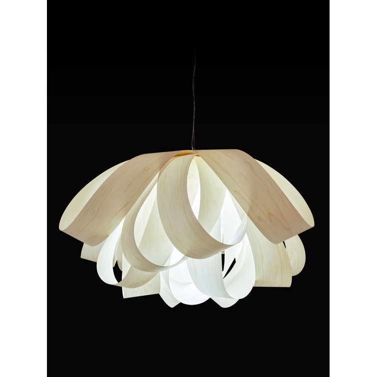 Ivory White Large Geometric Wood Veneer Pendant Light