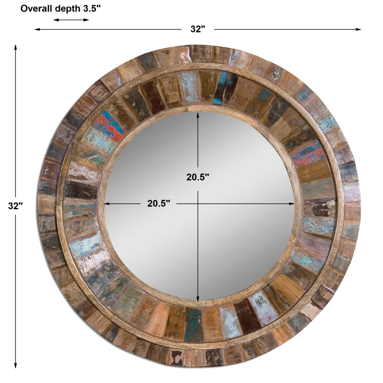 Jeremiah Eclectic 32" Round Reclaimed Wood Mirror