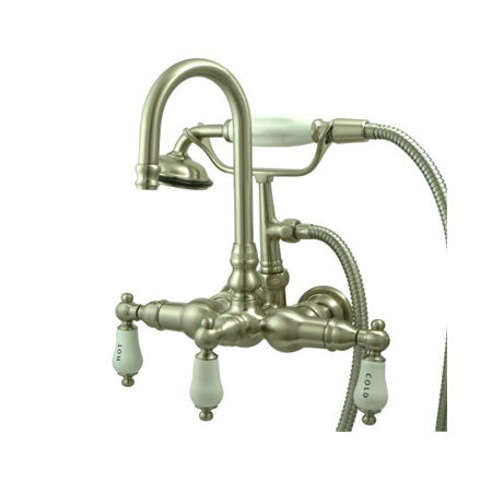 Vintage Satin Nickel Triple Handle Wall Mounted Tub Faucet with Handshower