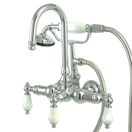 Vintage Chrome Triple Handle Wall-Mounted Clawfoot Tub Faucet with Handshower