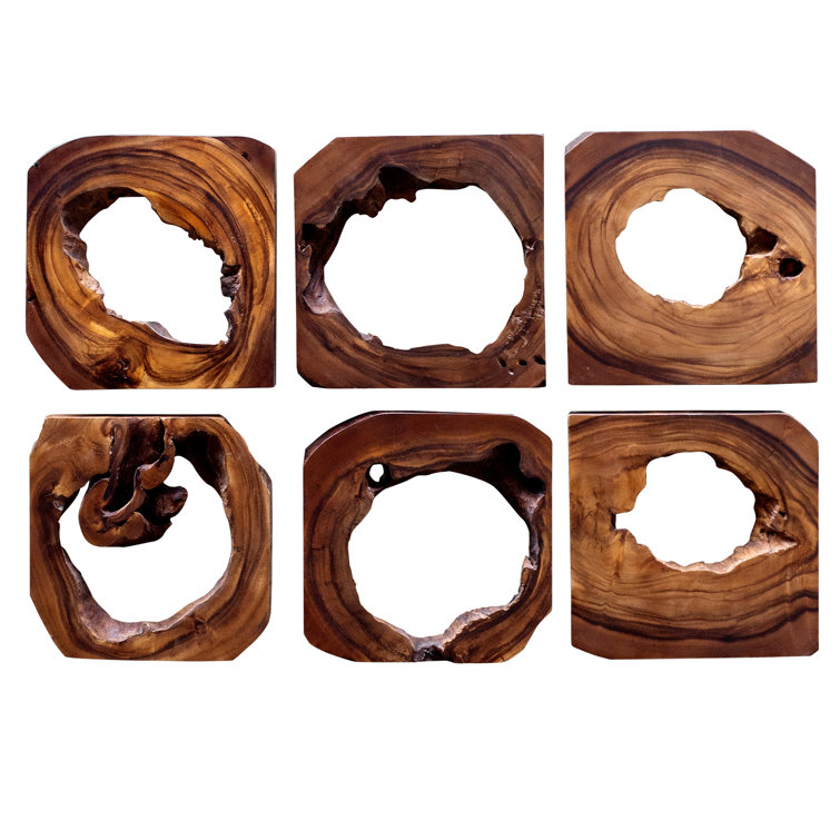 Adlai 12-Inch Brown Suar Wood Wall Art Set