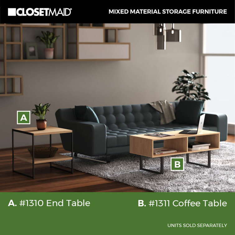 Natural MDF Rectangular Coffee Table with Black Metal Sled Base and Storage