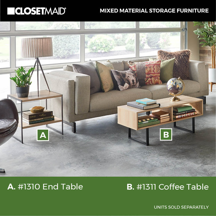 Natural MDF Rectangular Coffee Table with Black Metal Sled Base and Storage