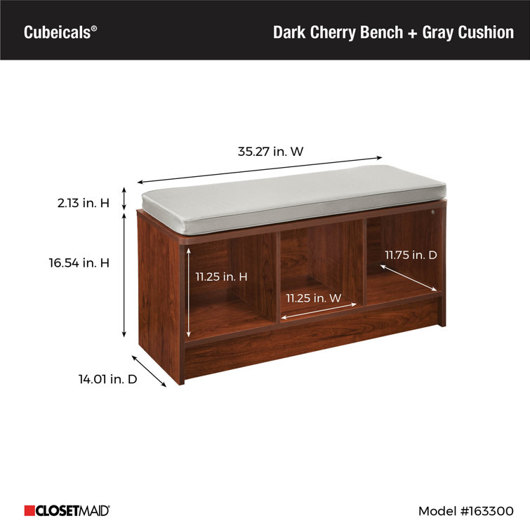 Laminated Wood 3-Cube Storage Bench with Gray Cushion