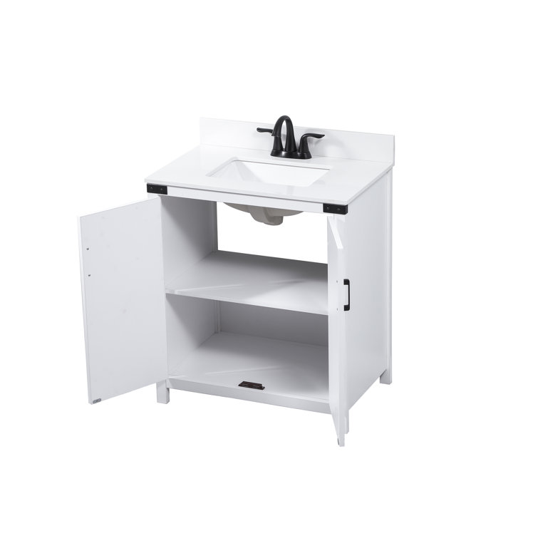 White Oak 30'' Freestanding Single Bathroom Vanity with Barn Doors