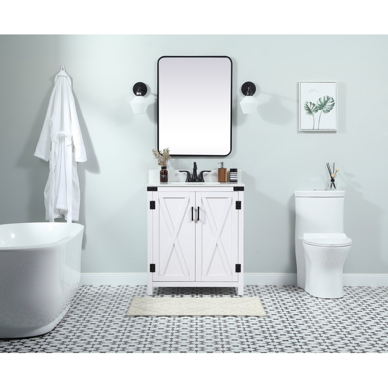 White Oak 30'' Freestanding Single Bathroom Vanity with Barn Doors