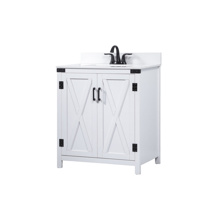 White Oak 30'' Freestanding Single Bathroom Vanity with Barn Doors