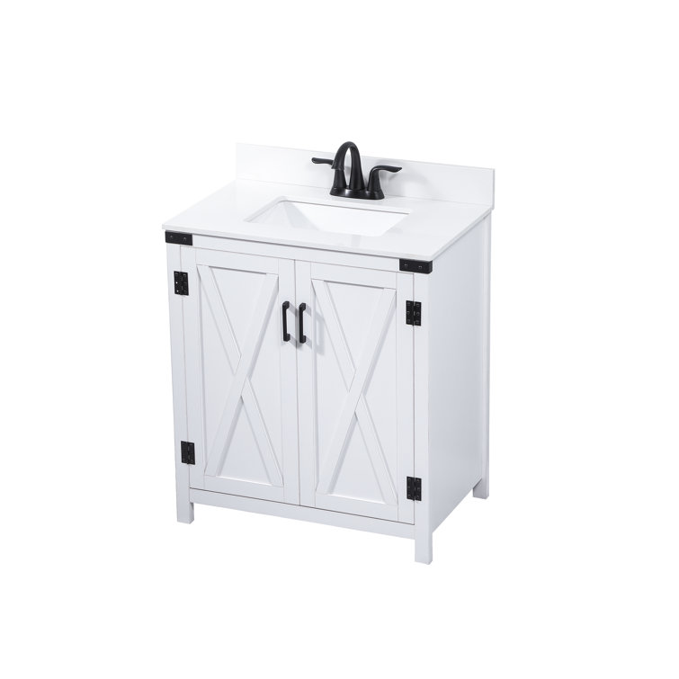 White Oak 30'' Freestanding Single Bathroom Vanity with Barn Doors