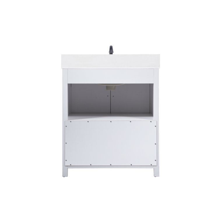 White Oak 30'' Freestanding Single Bathroom Vanity with Barn Doors