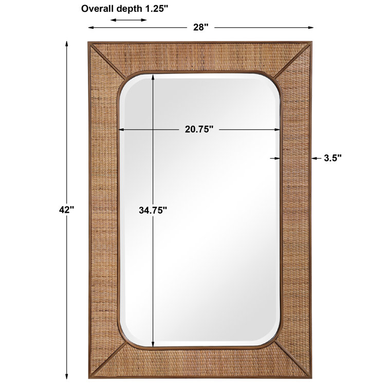 Brown Wood and Rattan Beveled Wall Mirror