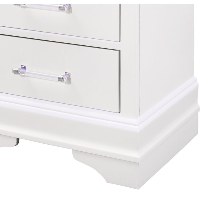 Charlie White Acrylic-Handled 2-Drawer Nightstand with LED
