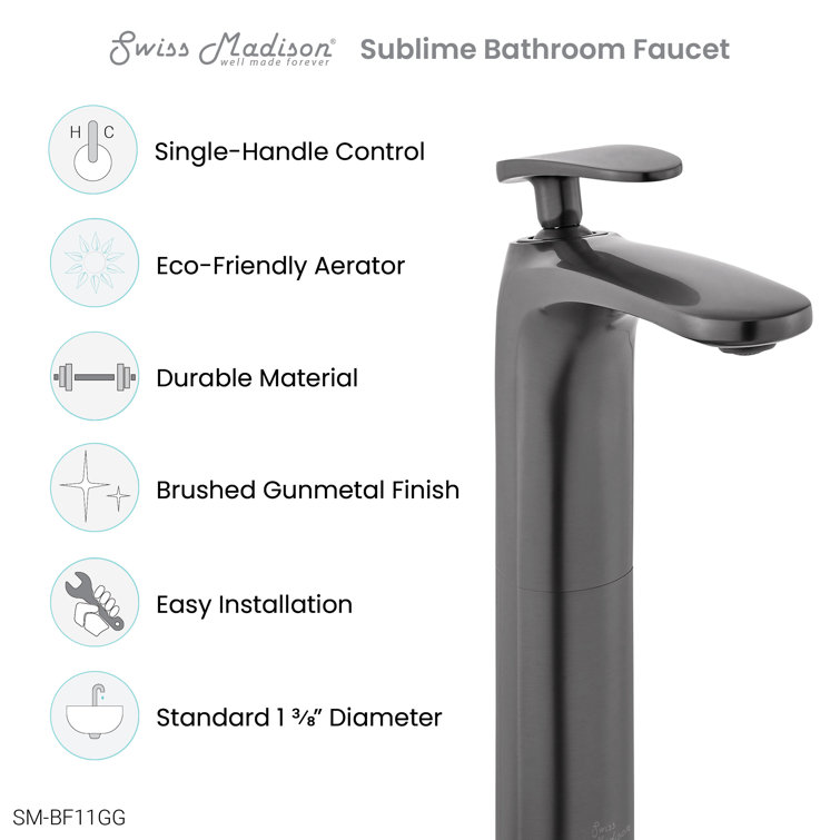 Sublime Gunmetal Gray Single-Handle Bathroom Faucet