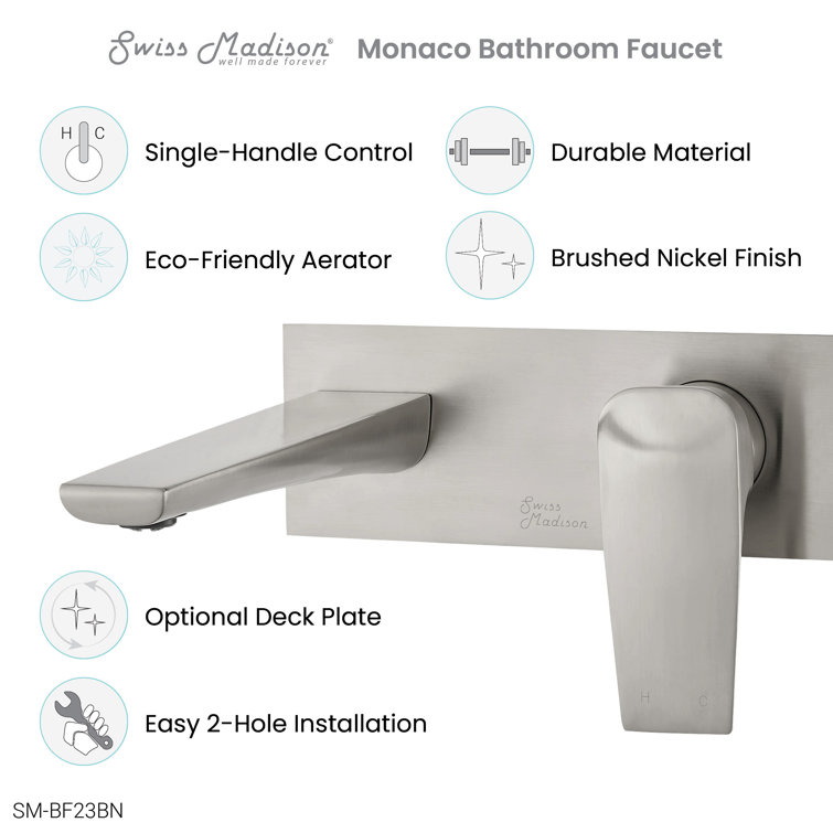 Monaco Brushed Nickel Wall-Mount Bathroom Faucet