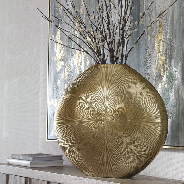 Gretchen 23" Ribbed Gold Aluminum Floor Vase
