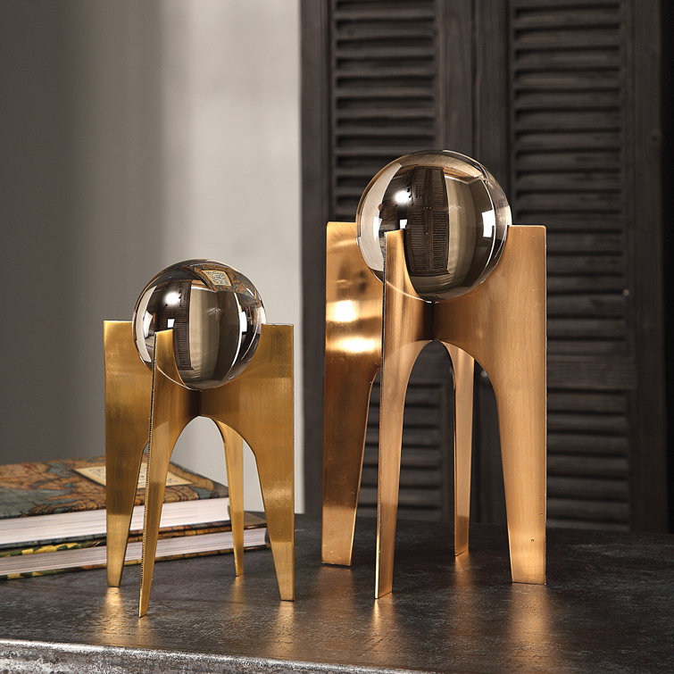 Clear and Copper Bronze Metal 2-Piece Water Globe Set