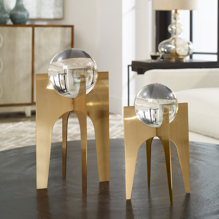 Clear and Copper Bronze Metal 2-Piece Water Globe Set