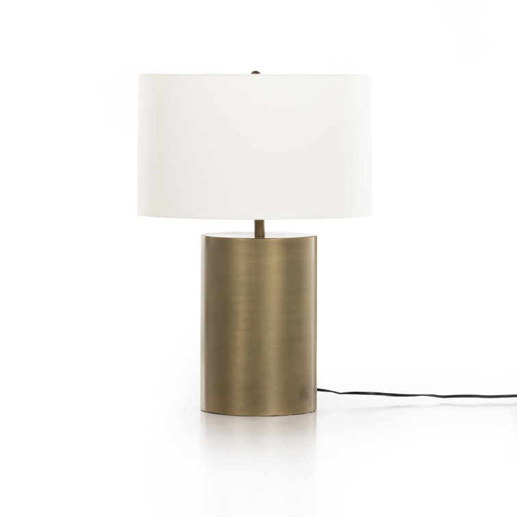 Asher Light Antique Brass Table Lamp with White Silk Shade