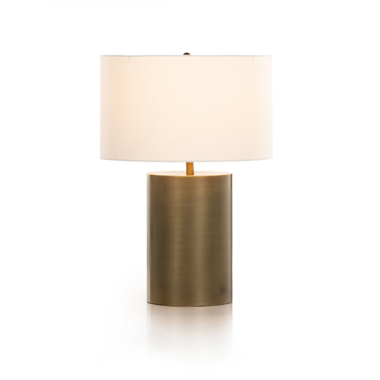 Asher Light Antique Brass Table Lamp with White Silk Shade