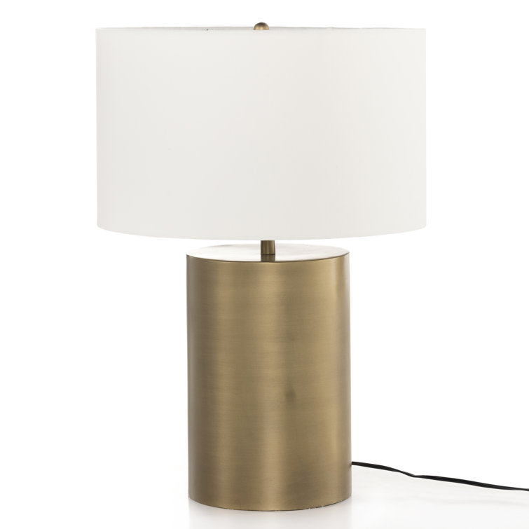 Asher Light Antique Brass Table Lamp with White Silk Shade
