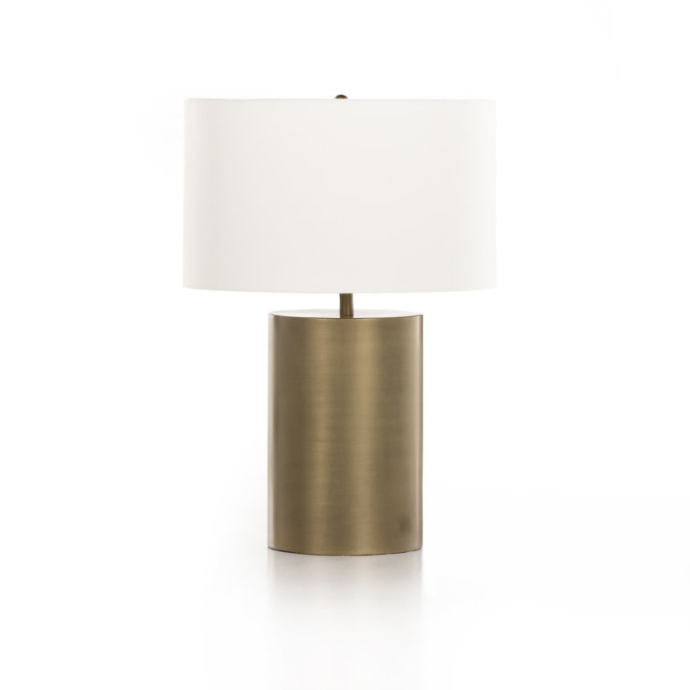 Asher Light Antique Brass Table Lamp with White Silk Shade