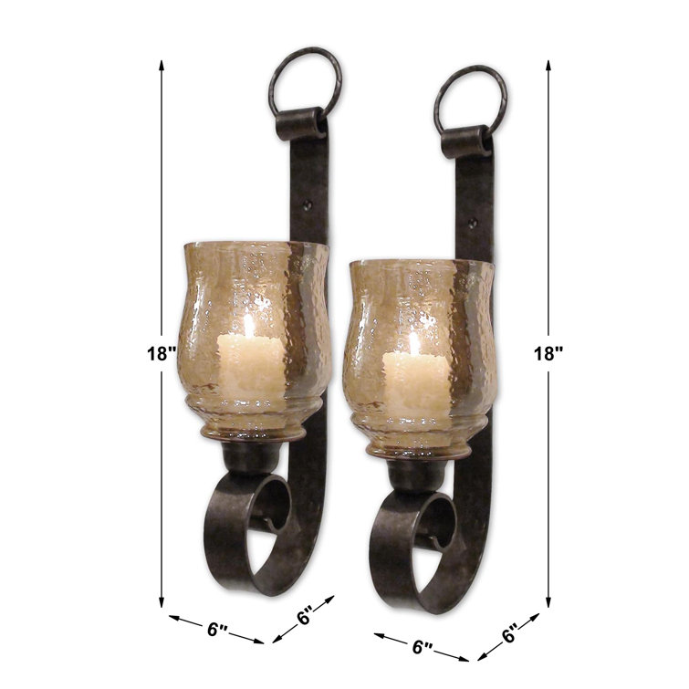 Contemporary Joselyn Black Iron and Amber Glass Wall Sconce