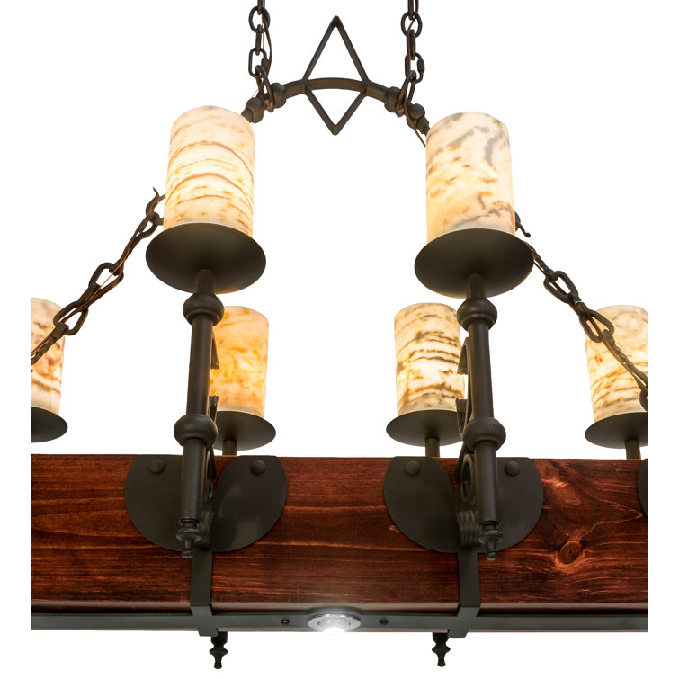 Tudor Jadestone 34" Rustic Lodge Wrought Iron & Natural Wood Chandelier