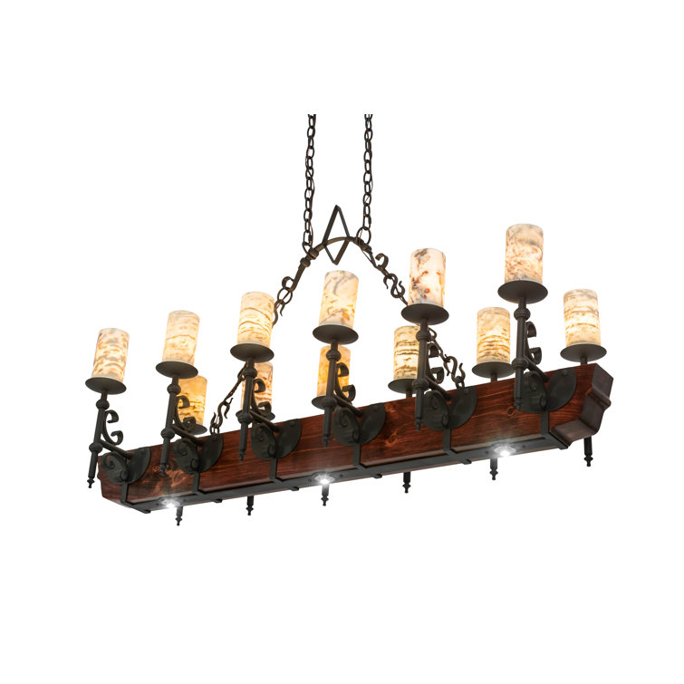 Tudor Jadestone 34" Rustic Lodge Wrought Iron & Natural Wood Chandelier